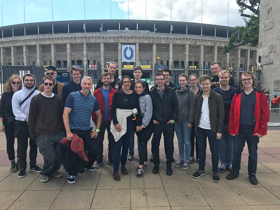 Group of young people in front of Olympic Stadium Berlin