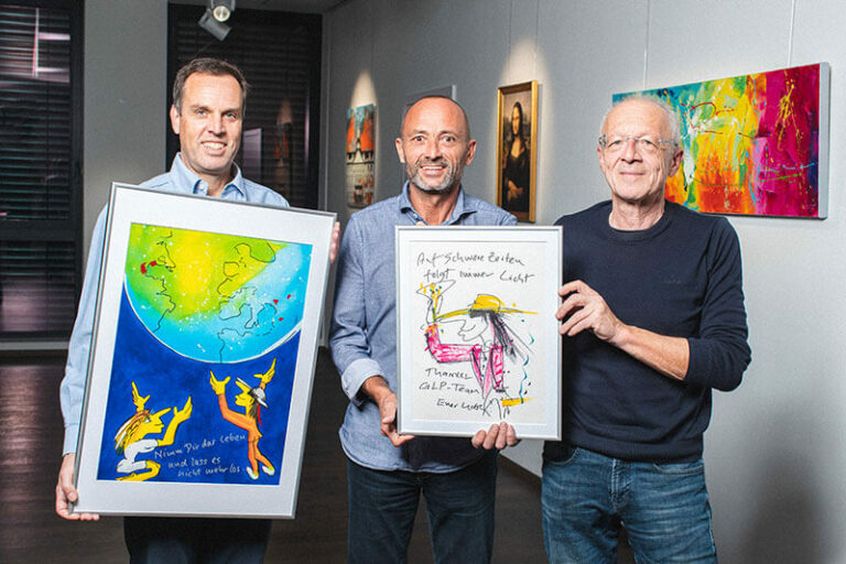Oliver Schwendke, Udo Künzler und Günter Jäckle bei der Eröffnung des speziellen Showrooms von GLP (v.l.) © Paul Gärtner