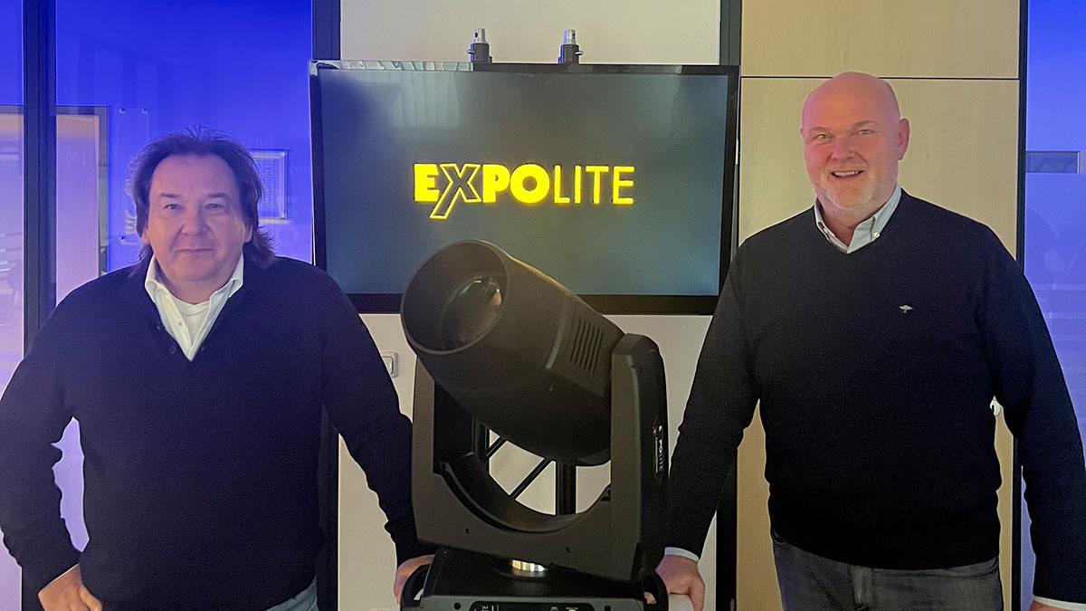 Detlef Wiedenhöft und Frank Rethmann von Focon Showtechnic feiern das Jubiläum ihrer Eigenmarke EXPOLITE.
