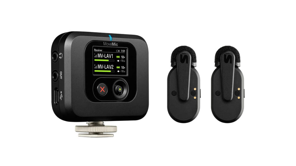 Das MoveMic Receiver Kit mit Empfänger für Kameras, direktes Verbinden der Sender mit Mobilgeräten per App funktioniert auch – und nur bei Shure. © Shure