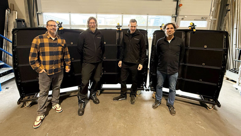 Florian Lind, Vertriebsleiter von Groh Distribution, Mike und Danny Rauchfleisch, Audio Studio Nord und Jan „Groh“ Grohmann-Falke, Inhaber Groh Distribution (v.l.n.r.)